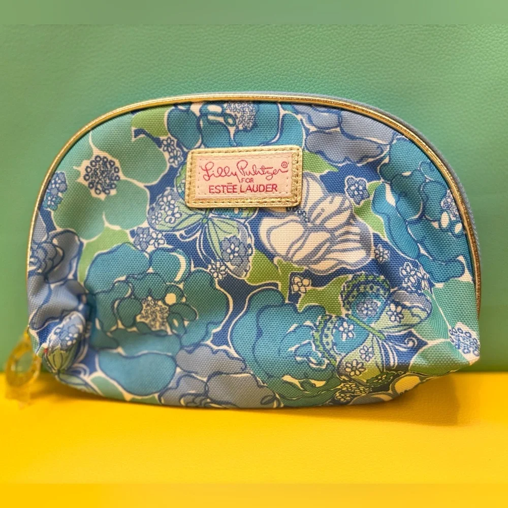 Lilly Pulitzer Blue and Green Floral Cosmetic Bag NEW